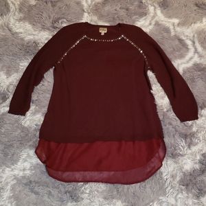 Red Mixed Material Blouse